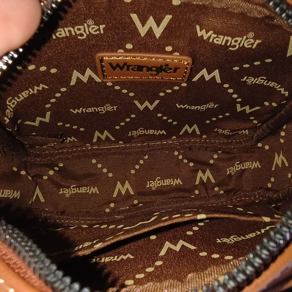 Wrangler Cow Print Brown and White Crossbody Bag - Picture 7 of 9